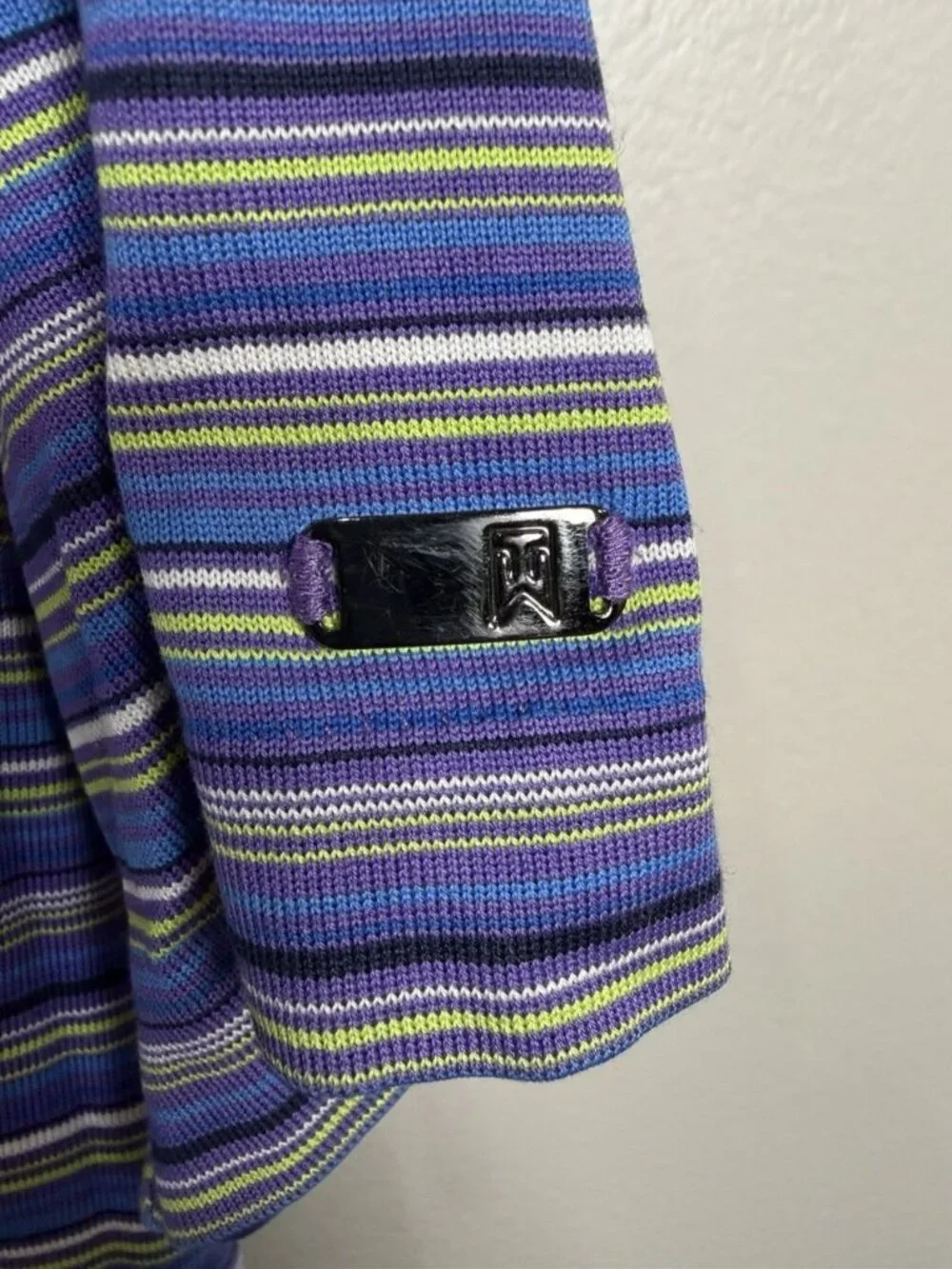 Nike Fit Tiger Woods Striped Short Sleeve Polo Shirt Size XL Blue Purple Logo